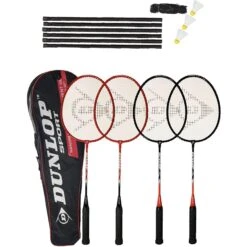 Dunlop Nanomax 4 Player Badminton Set (Rackets, Stakes, Net & Post)