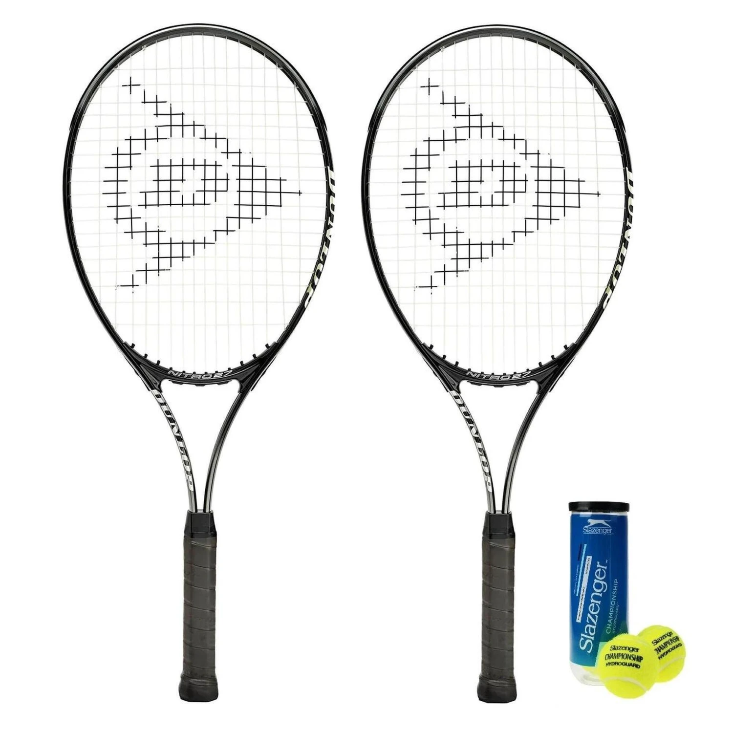 Dunlop Nitro 27 Tennis Racket 2 Player Set + Covers & 3 Tennis Balls