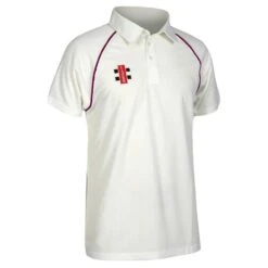 Mens Matrix Short Sleeve Cricket Shirt (Ivory/ Maroon)