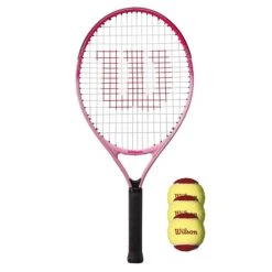 Wilson Burn Pink 23" Junior Tennis Racket + 3 Beginner Tennis Balls